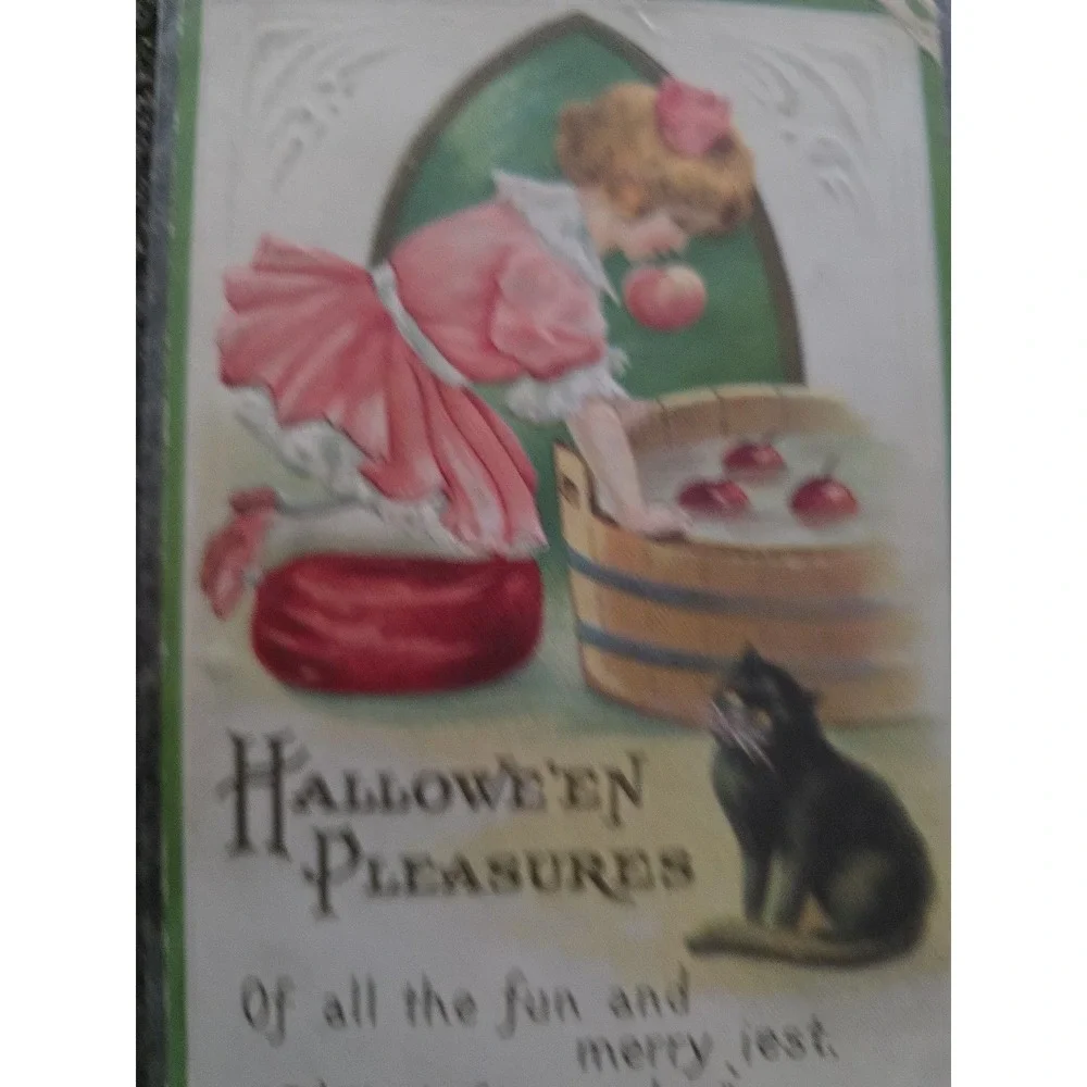Antique‎ Halloween Pleasures Apple Bobbing Embossed Postcard LSC Series 226B